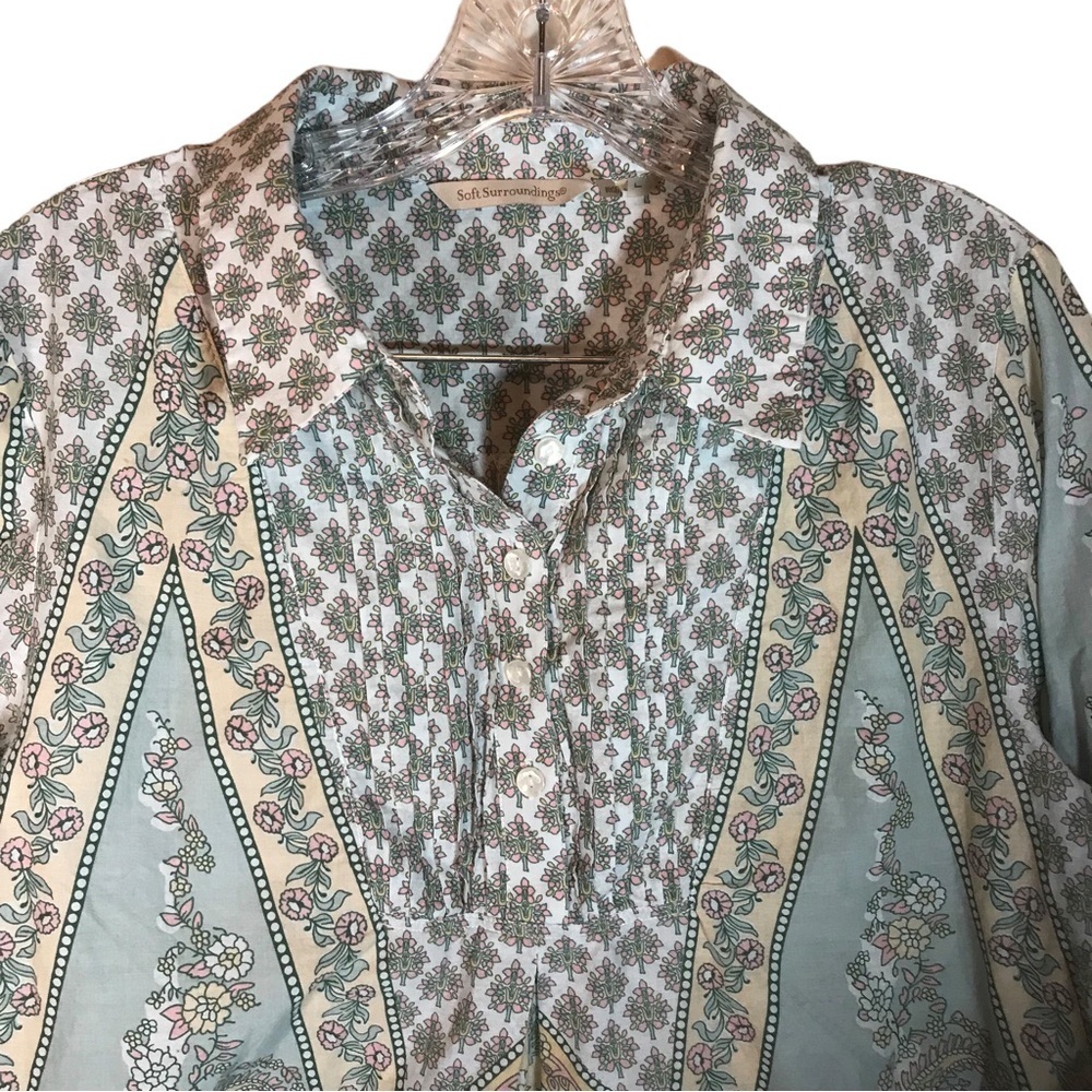Soft Surroundings Paisley Print Tabitha Tunic blouse Womens Sz L Green Floral - Picture 8 of 8